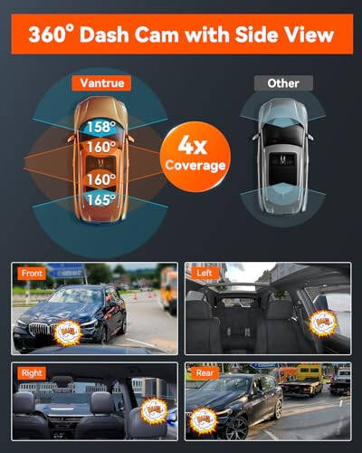 Vantrue N5 4 Kanal WiFi 360° Tüm Taraflı Dash Cam, STARVIS 2 IR Gece Görüşü, 2.7K+1080P*3 Ön Arka İç Dashcam, Sesli Kontrol, GPS, 24 Saat Arabelleğe Alınmış Park Modu Dash Kamera, Maksimum 512GB Desteği - 3