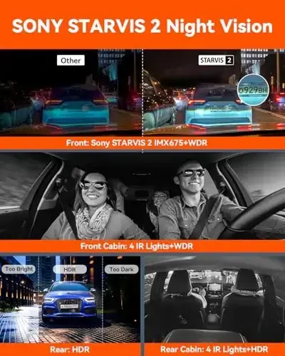 Vantrue N5 4 Channel WiFi 360° All Sides Dash Cam, STARVIS 2, IR Night Vision, 2.7K+1080P*3 Front Rear Inside Dashcam, Voice Control, GPS, 24 Hours Buffered Parking Mode Dash Camera, 512GB Max (N5) - 5