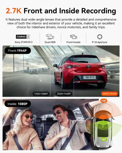 Vantrue 2.7K Uber Dash Cam, 5G WiFi Dual Dash Cam Front and Cabin Camera with HDR IR Night Vision, STARVIS 2, GPS, 2.5K/60FPS, G-Sensor, 24/7 Parking Mode, Voice Control, Support 512GB Max - 4