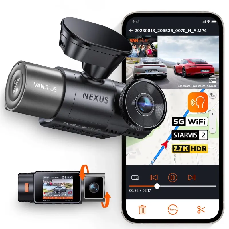 Vantrue 2.7K Uber Dash Cam, 5G WiFi Dual Dash Cam Front and Cabin Camera with HDR IR Night Vision, STARVIS 2, GPS, 2.5K/60FPS, G-Sensor, 24/7 Parking Mode, Voice Control, Support 512GB Max - 7