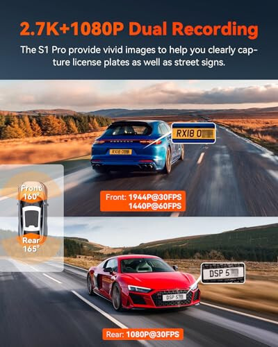 Vantrue S1 Pro 2.7K Ön ve Arka 5G WiFi Çift Dash Cam, STARVIS 2 HDR Gece Görüşü, LTE Desteği, 1440P 60FPS Gizli Araç Dash Kamerası, GPS, Sesli Kontrol, 7/24 Park Modu, Maksimum 512GB Desteği - 2