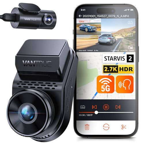 Vantrue S1 Pro 2.7K Ön ve Arka 5G WiFi Çift Dash Cam, STARVIS 2 HDR Gece Görüşü, LTE Desteği, 1440P 60FPS Gizli Araç Dash Kamerası, GPS, Sesli Kontrol, 7/24 Park Modu, Maksimum 512GB Desteği - 5