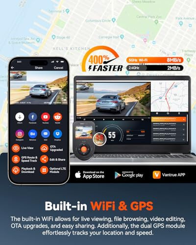 Vantrue S1 Pro 2.7K Ön ve Arka 5G WiFi Çift Dash Cam, STARVIS 2 HDR Gece Görüşü, LTE Desteği, 1440P 60FPS Gizli Araç Dash Kamerası, GPS, Sesli Kontrol, 7/24 Park Modu, Maksimum 512GB Desteği - 5