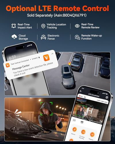 Vantrue S1 Pro 2.7K Ön ve Arka 5G WiFi Çift Dash Cam, STARVIS 2 HDR Gece Görüşü, LTE Desteği, 1440P 60FPS Gizli Araç Dash Kamerası, GPS, Sesli Kontrol, 7/24 Park Modu, Maksimum 512GB Desteği - 6