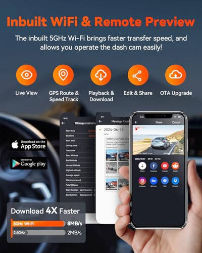 Vantrue S1 Pro 2.7K Передняя и задняя 5G Wi-Fi двойная автомобильная камера, STARVIS 2 HDR ночное видение, поддержка LTE, 1440P 60FPS скрытая автомобильная камера, GPS, голосовой контроль, круглосуточный режим парковки, поддержка 512 ГБ максимум - 6