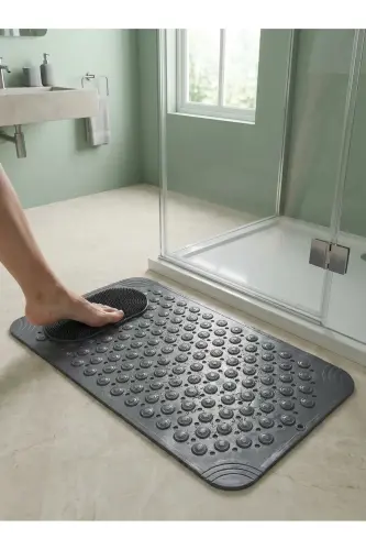 Vantuzlu Banyo ve Duş Kaydırmazı Duşa Kabin Küvet İçi Vantuzlu Banyo Paspası 36x69,5 cm. -Gri - 2