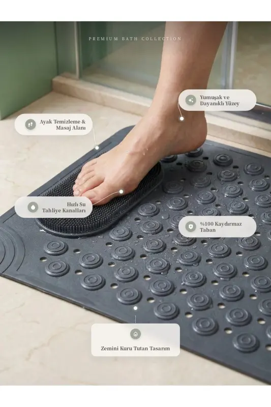 Vantuzlu Banyo ve Duş Kaydırmazı Duşa Kabin Küvet İçi Vantuzlu Banyo Paspası 36x69,5 cm. -Gri - 5