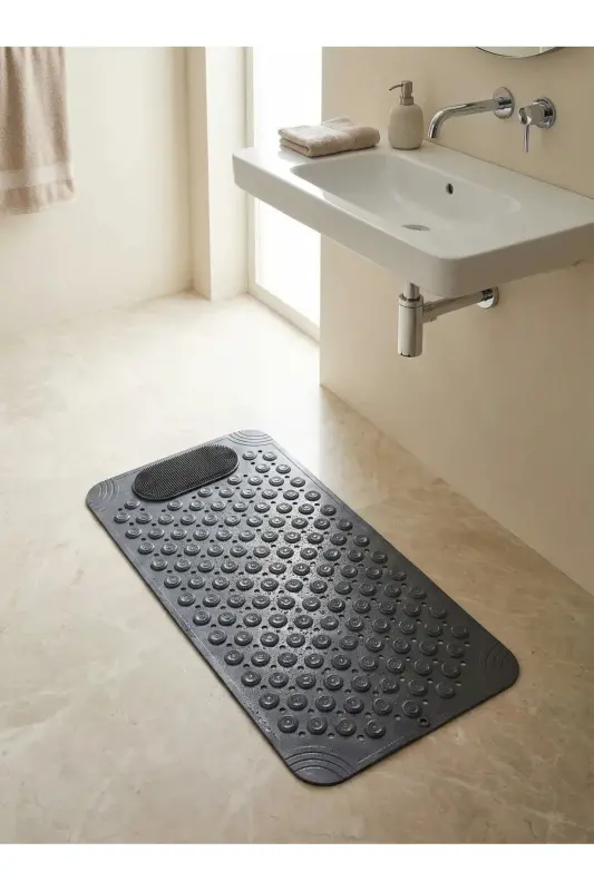 Vantuzlu Banyo ve Duş Kaydırmazı Duşa Kabin Küvet İçi Vantuzlu Banyo Paspası 36x69,5 cm. -Gri - 8