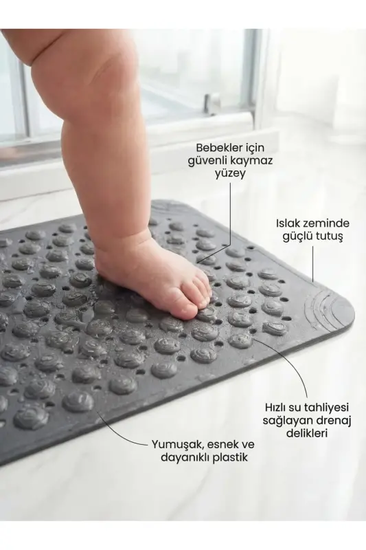 Vantuzlu Banyo ve Duş Kaydırmazı Duşa Kabin Küvet İçi Vantuzlu Banyo Paspası 36x69,5 cm. - Gri - 4