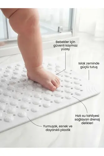 Vantuzlu Banyo ve Duş Kaydırmazı Duşa Kabin Küvet İçi Vantuzlu Banyo Paspası 36x69,5 cm. -Beyaz - MAPPLEHOME (1)