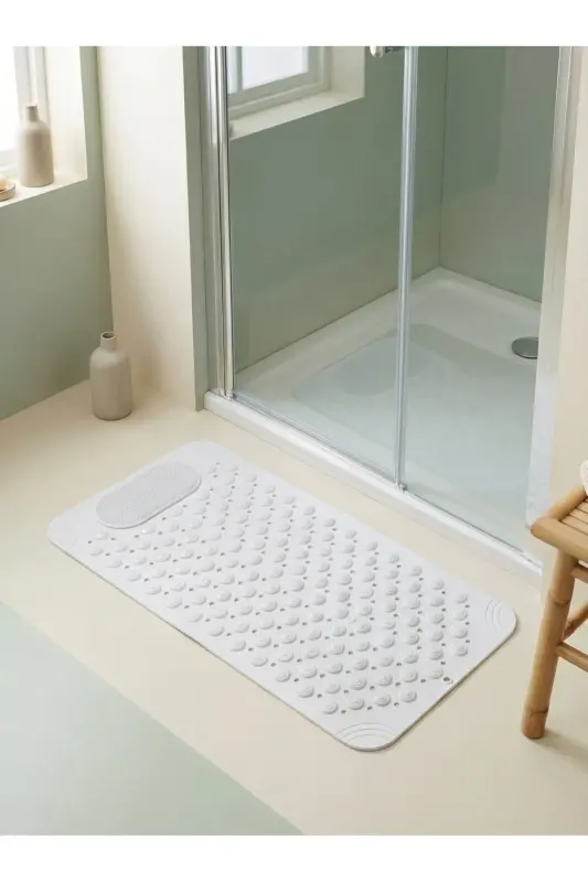 Vantuzlu Banyo ve Duş Kaydırmazı Duşa Kabin Küvet İçi Vantuzlu Banyo Paspası 36x69,5 cm. - Beyaz - 8