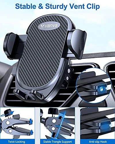 Vanva Universal Air Vent Car Mount, [ Big Phones & Thick Case Friendly ] Cell Phone Holder for Car Hands Free Clamp Cradle Vehicle fit for All Apple (B1) - 3