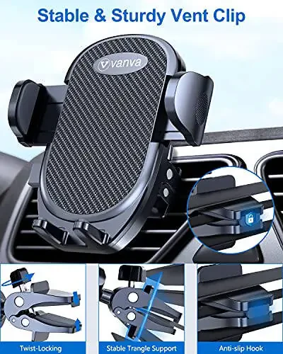 Vanva Universal Air Vent Car Mount, [ Big Phones & Thick Case Friendly ] Cell Phone Holder for Car Hands Free Clamp Cradle Vehicle fit for All Apple (B1) - 3