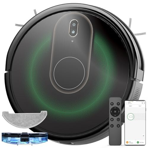 VAOTIDY Robotic Vacuum and Mop Combo - 3000Pa Powerful Suction, App/WiFi/Alexa/Siri Control, Slim & Quiet Design, Multi-Mode Cleaning for Hard Floors and Low (Black) - 2