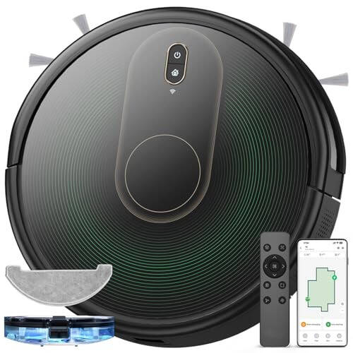 VAOTIDY Robotic Vacuum and Mop Combo - 3000Pa Powerful Suction, App/WiFi/Alexa/Siri Control, Slim & Quiet Design, Multi-Mode Cleaning for Hard Floors and Low (Black) - 1