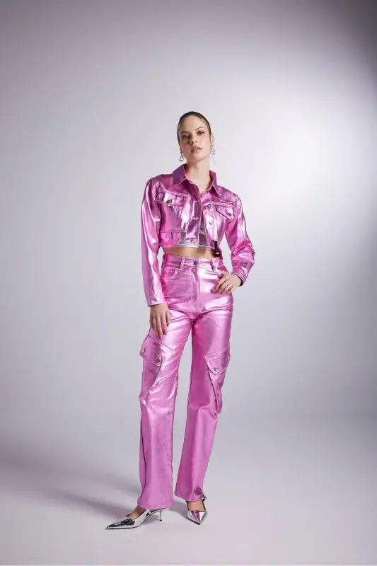 Varak Kaplama Kargo Cepli Millen Pantolon Pembe - Pembe - 4