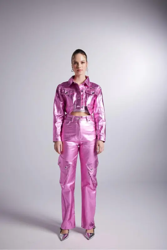 Varak Kaplama Kargo Cepli Millen Pantolon Pembe - Pembe - 7
