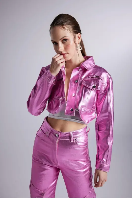 Varak qoplama Crop Millen kurtka pushti - 1
