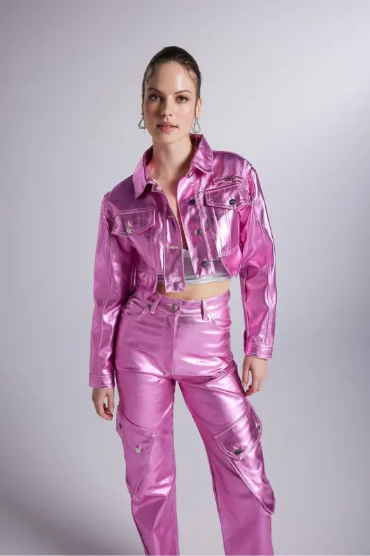 Varak qoplama Crop Millen kurtka pushti - 6