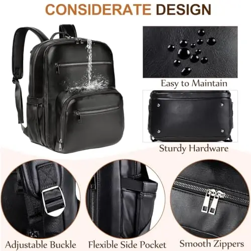 VASCHY Diaper Bag Backpack for Mum Dad, Unisex Large Waterproof Vegan Leather Baby Bag with Changing Pad,Insulated Pockets,Padded Laptop Sleeve for Travel,Black - 3