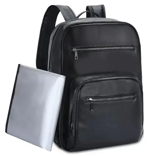 VASCHY Diaper Bag Backpack for Mum Dad, Unisex Large Waterproof Vegan Leather Baby Bag with Changing Pad,Insulated Pockets,Padded Laptop Sleeve for Travel,Black - 1