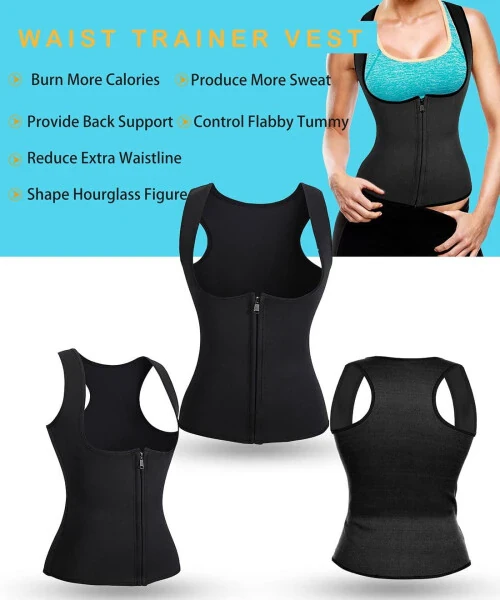 Vaslanda Women Waist Trainer Vest Slim Corset Neoprene Sauna Tank Top Zipper Weight Loss Body Shaper Shirt- - Modazone (1)