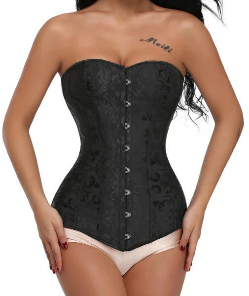 VASLANDA Women's Hourglass Longline Overbust Corset Steel Boned Long Torso Waist Training Bustier- - 4