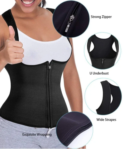 Vaslanda Women Waist Trainer Vest Slim Corset Neoprene Sauna Tank Top Zipper Weight Loss Body Shaper Shirt - 4