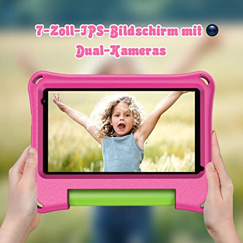 VASOUN Çocuk Tablet 7 İnç Tablet Bebekler İçin, Android Tablet 2GB RAM 32GB RAM Tablet Çocuklar İçin WiFi Çift Kamera, Ebeveyn Denetimi, Bluetooth, Çocuk Geçirmez Çocuk Tablet Kılıfı Erkek Kızlar İçin (Pembe) - 7