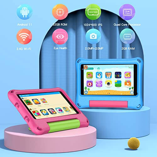 VASOUN Kids Tablet 7 Inch Tablet for Toddlers, Android Tablet 2GB RAM 32GB RAM Tablet for Kids with WiFi Dual Camera, Parental Control, Bluetooth, Kid-Proof with Kids Tablet Case for Boys Girls (Pink) - 2