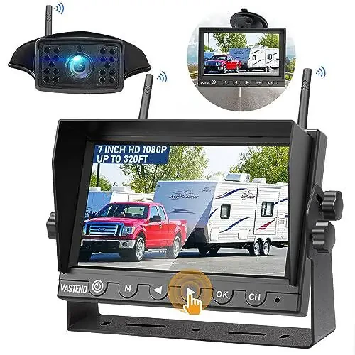VASTEND 7 Inch RV Backup Camera Wireless, HD 1080P DVR Backup Camera High-Speed Rear View Observation System Stable Signals for RVs, Trucks, Trailers, IP69 Waterproof IR Night Vision - 1
