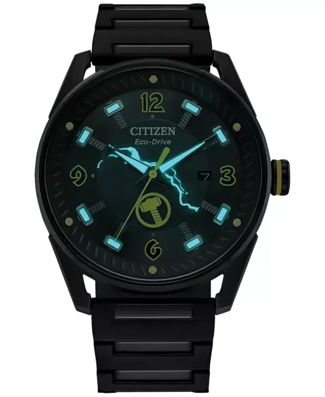Citizen Men's Eco-Drive Marvel Thor Black Ion-Plated Stainless Steel Bracelet Watch 42mm - Black - 4