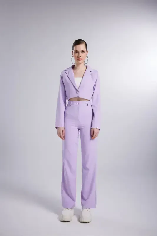 Vatkalı Crop Model Uzun Kol Blazer Panky Ceket Lila-Lila - 6