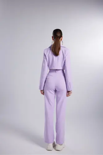 Vatkalı Crop Model Uzun Kol Blazer Panky Ceket Lila - 4
