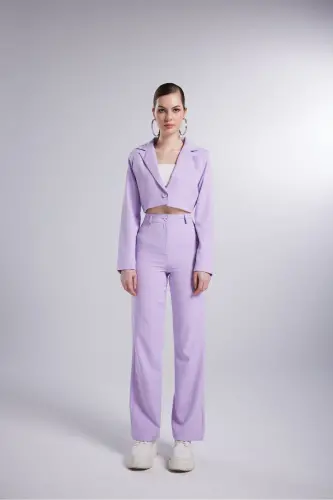 Vatkalı Crop Model Uzun Kol Blazer Panky Ceket Lila - 6