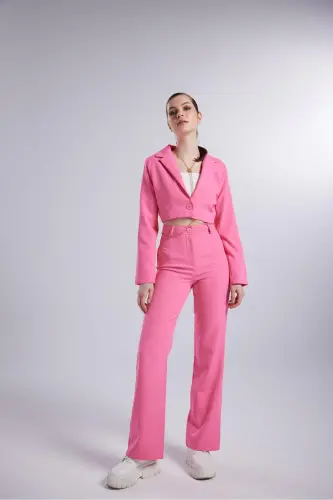 Vatkalı Crop Model Uzun Kol Blazer Panky Ceket Pembe-Pembe - HOLLY LOLLY (1)