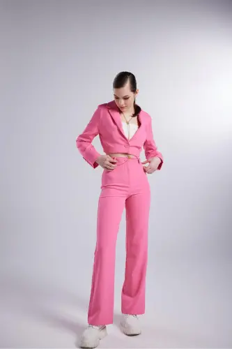 Vatkalı Crop Model Uzun Kol Blazer Panky Ceket Pembe-Pembe - 4