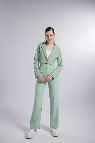 Vatkali Crop Model Uzun Qol Blazer Panky Ko'ylagi Yashil - 6