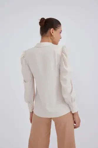 Vatkalı Klasik Gömlek - Bej-BEJ - 4