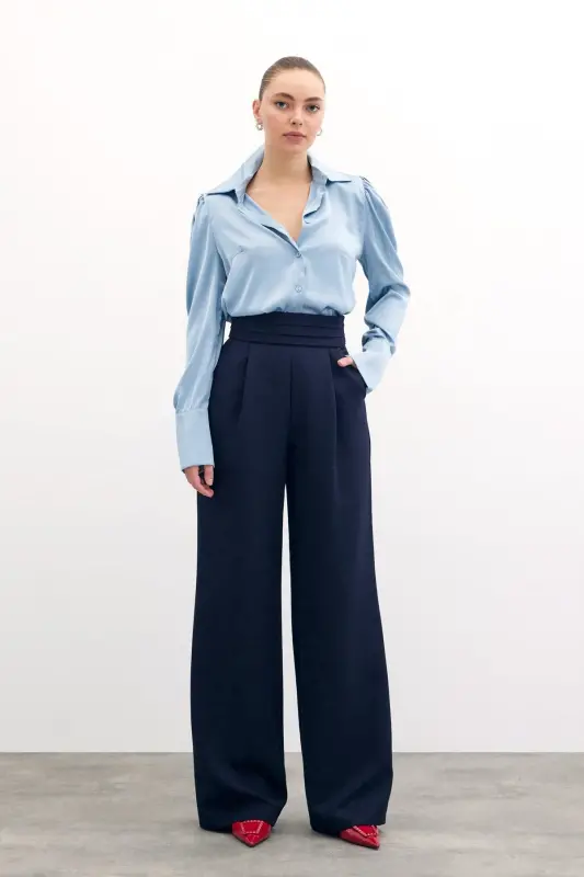 Vatkalı Saten Gömlek - Bebe Mavi-BEBE MAVİ - 6