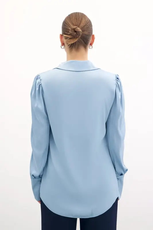 Vatkalı Saten Gömlek - Bebe Mavi-BEBE MAVİ - 7