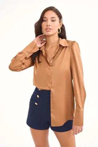 Vatkalı Saten Gömlek - Camel - CAMEL - SATEEN (1)