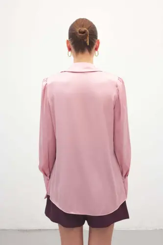 Vatkalı Saten Gömlek - Pembe - Pembe - 8