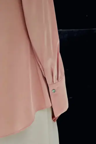 Vatkalı Saten Gömlek - Pembe-Pembe - 6
