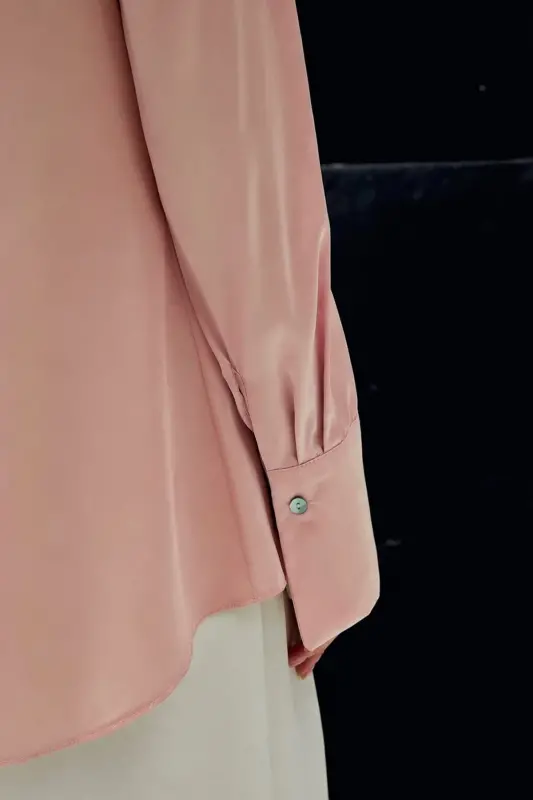 Vatkalı Saten Gömlek - Pembe-Pembe - 6