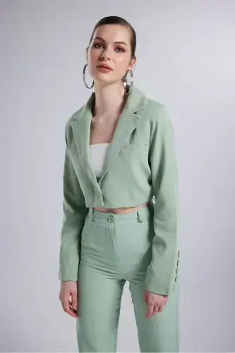 Ваткалы Crop Model Uzun Kol Blazer Panky Ceket Yeş - 3