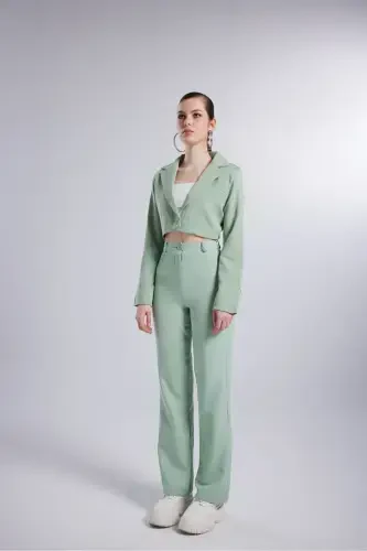 Ваткалы Crop Model Uzun Kol Blazer Panky Ceket Yeş - 4