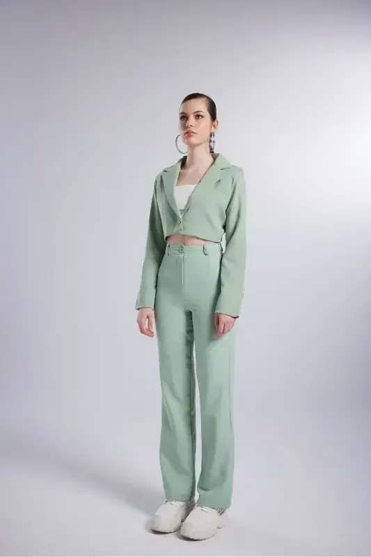 Ваткалы Crop Model Uzun Kol Blazer Panky Ceket Yeş - 4