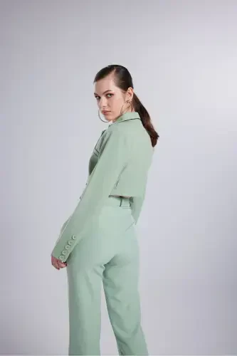 Ваткалы Crop Model Uzun Kol Blazer Panky Ceket Yeş - 5
