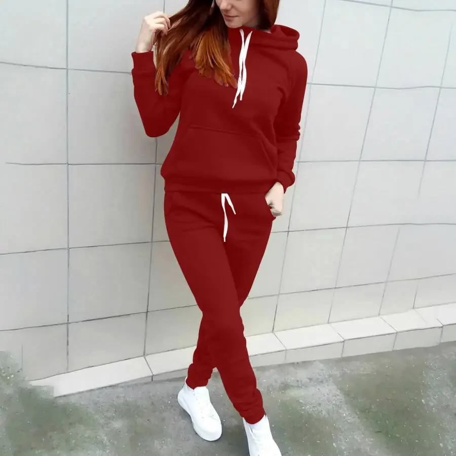 VBTAPA Womens Hoodie Sweatsuit 2 Piece Casual Tracksuit Long Sleeve Drawstring Sweatshirt Jogger Sweatpants Matching Sets with Pockets 2025 Fall Clothes Prime Sales Clearance Wine M - 1
